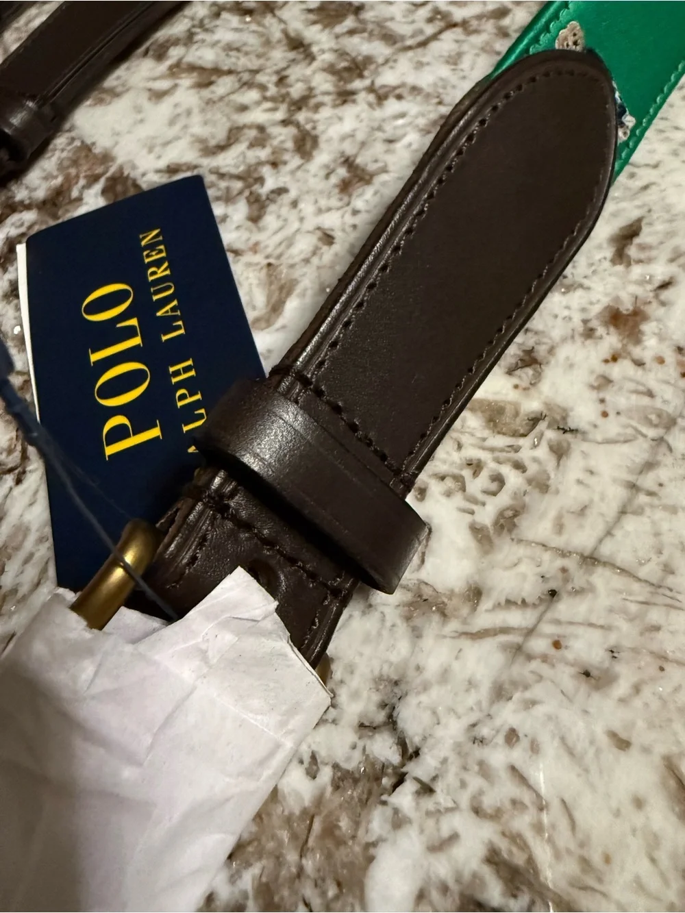 Polo Ralph Lauren Polo Bear Ribbon Leather Belt Green Brown NWT Men’s Size 38